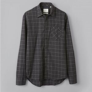 Billy Reid Walland Button Down Soft Flannel Shirt Dark Grey Plaid